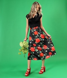 Elastic satin midi skirt