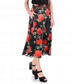 Elastic satin midi skirt