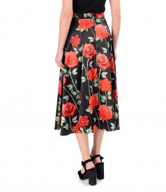 Elastic satin midi skirt