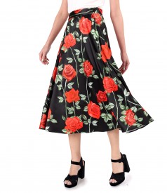 Elastic satin midi skirt