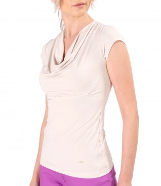 Elastic jersey t-shirt with folds