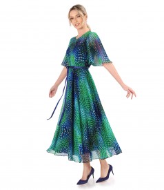 Printed veil midi dress with wide sleeves