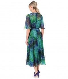 Printed veil midi dress with wide sleeves