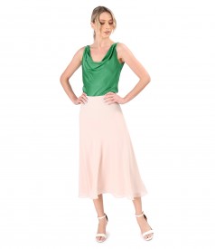 Midi veil skirt with viscose satin blouse