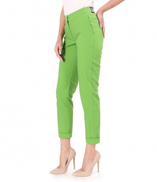 Elastic cotton pants with front pockets