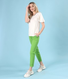 Elastic cotton pants with front pockets