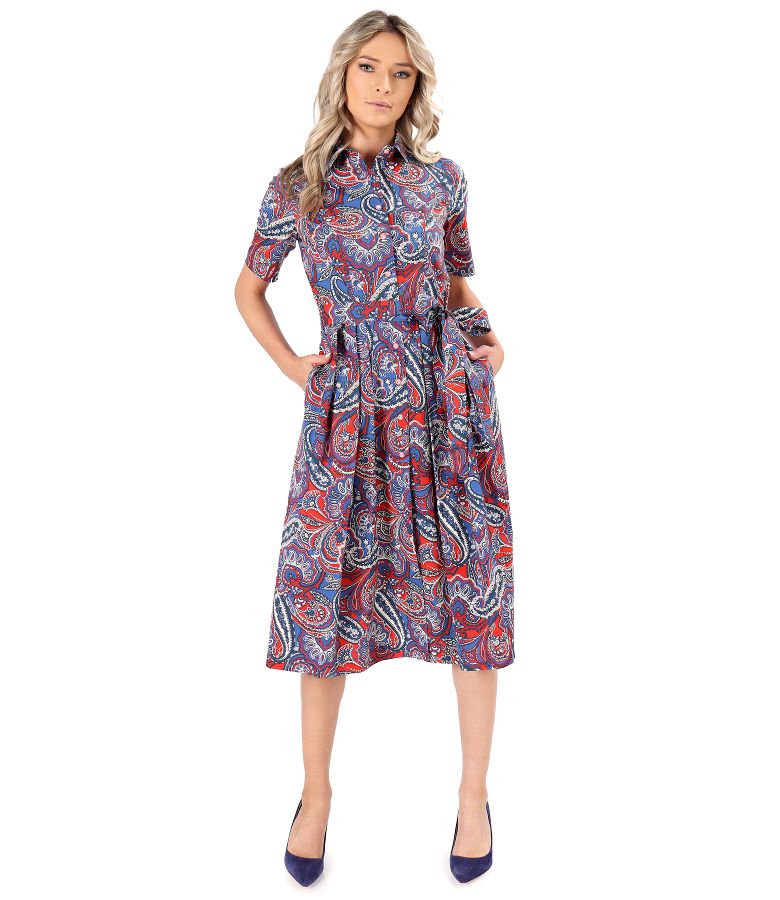 Elastic cotton shirt dress with paisley motifs