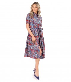 Elastic cotton shirt dress with paisley motifs