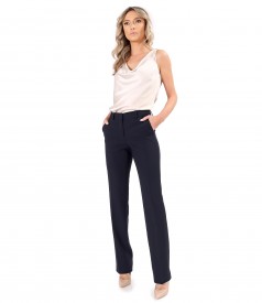 Elegant outfit with viscose satin blouse and straight pants