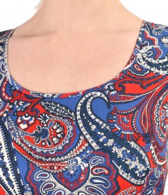 Conical dress in elastic cotton printed with paisley motifs