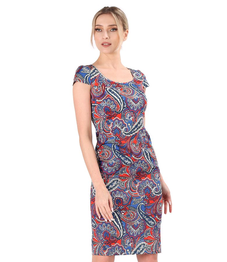 Conical dress in elastic cotton printed with paisley motifs