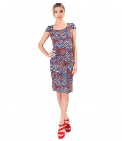 Conical dress in elastic cotton printed with paisley motifs