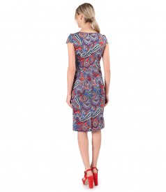 Conical dress in elastic cotton printed with paisley motifs