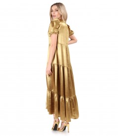 Long satin dress with asymmetric ruffles