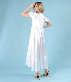 Long satin dress with asymmetric ruffles