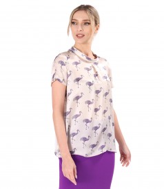 Slightly transparent printed natural silk blouse