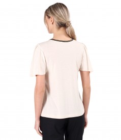 Elegant elastic jersey blouse with wide sleeves