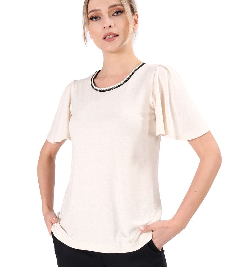 Elegant elastic jersey blouse with wide sleeves