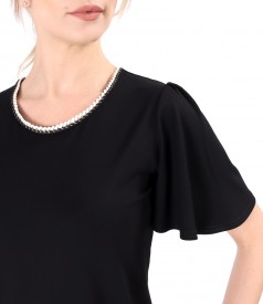 Elegant elastic jersey blouse with wide sleeves