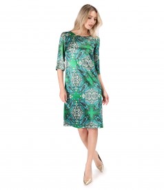 Elegant viscose satin dress printed with paisley motifs