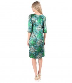 Elegant viscose satin dress printed with paisley motifs