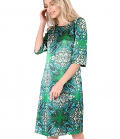 Elegant viscose satin dress printed with paisley motifs