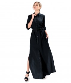 Long shirt-type dress made of Tencel with linen