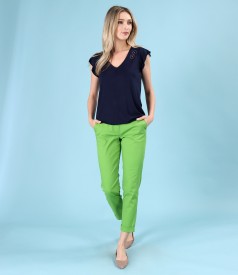 Elastic jersey blouse with ankle pants