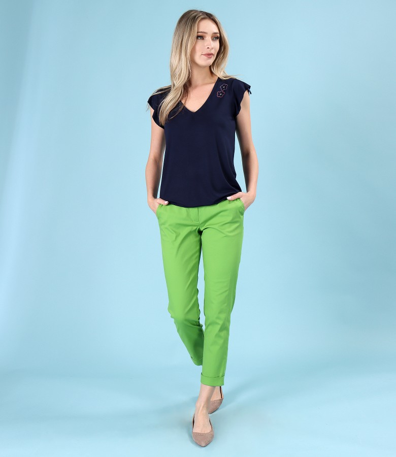 Elastic jersey blouse with ankle pants - YOKKO