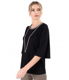 Elastic jersey blouse with wide 3/4 sleeves