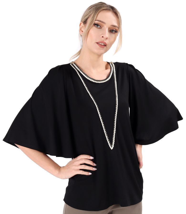 Elastic jersey blouse with wide 3/4 sleeves