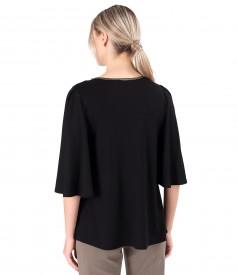 Elastic jersey blouse with wide 3/4 sleeves