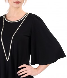 Elastic jersey blouse with wide 3/4 sleeves