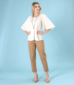 Elastic jersey blouse with wide 3/4 sleeves