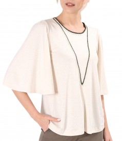 Elastic jersey blouse with wide 3/4 sleeves