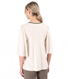 Elastic jersey blouse with wide 3/4 sleeves