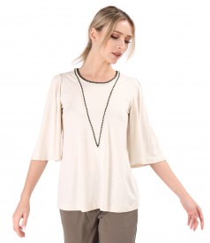 Elastic jersey blouse with wide 3/4 sleeves