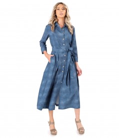 Shirt-type midi dress in viscose with linen