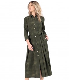 Shirt-type midi dress in viscose with linen