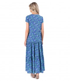 Long dress with ruffles made of printed viscose