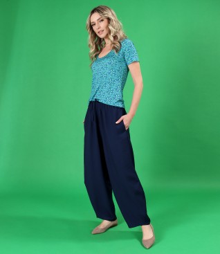 Viscose pants with printed elastic jersey blouse