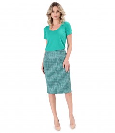 Elegant outfit with elastic jersey blouse and office skirt made of cotton curls