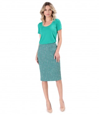 Elegant outfit with elastic jersey blouse and office skirt made of cotton curls