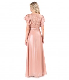 Long elegant dress with bust with sequin inserts