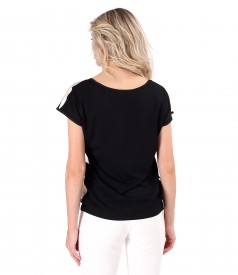 Casual blouse with viscose satin front