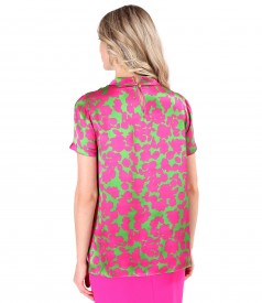 Natural silk blouse digitally printed with floral motifs