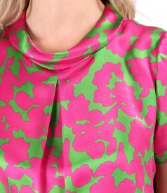 Natural silk blouse digitally printed with floral motifs