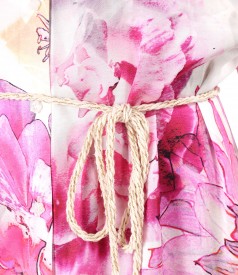Long viscose shirt-type dress printed with floral motifs