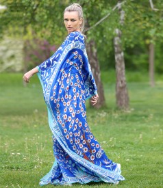 Long dress made of natural silk with a drawstring at the waist