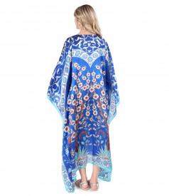 Long dress made of natural silk with a drawstring at the waist